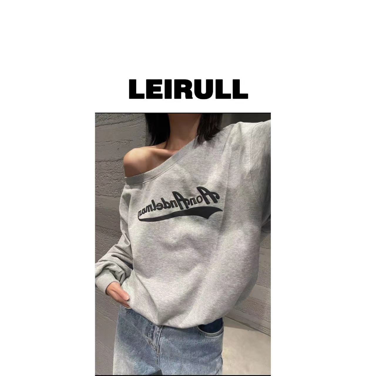 Ann24s方圆同款花灰色斜肩卫衣 正确版本