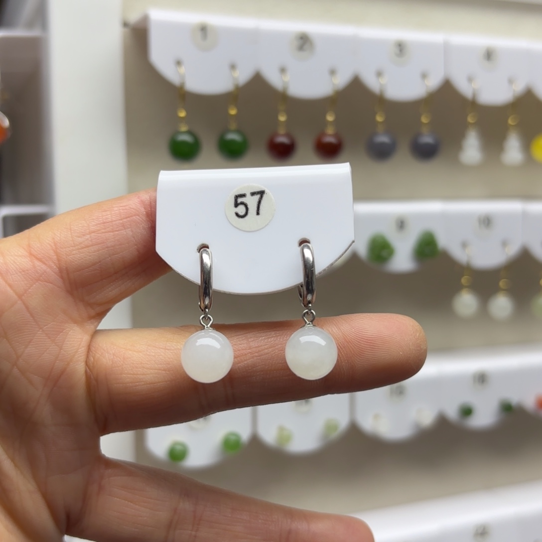 和田玉银S925镶嵌耳饰