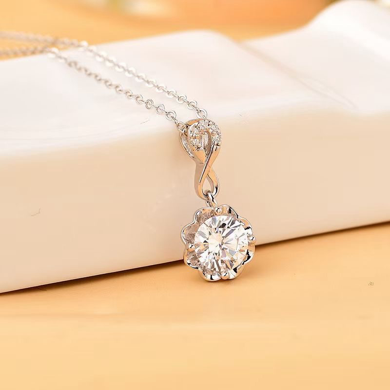 坠链均925银莫桑石 坠链均925银莫桑石 链子925银 花蕾项链1——2ct