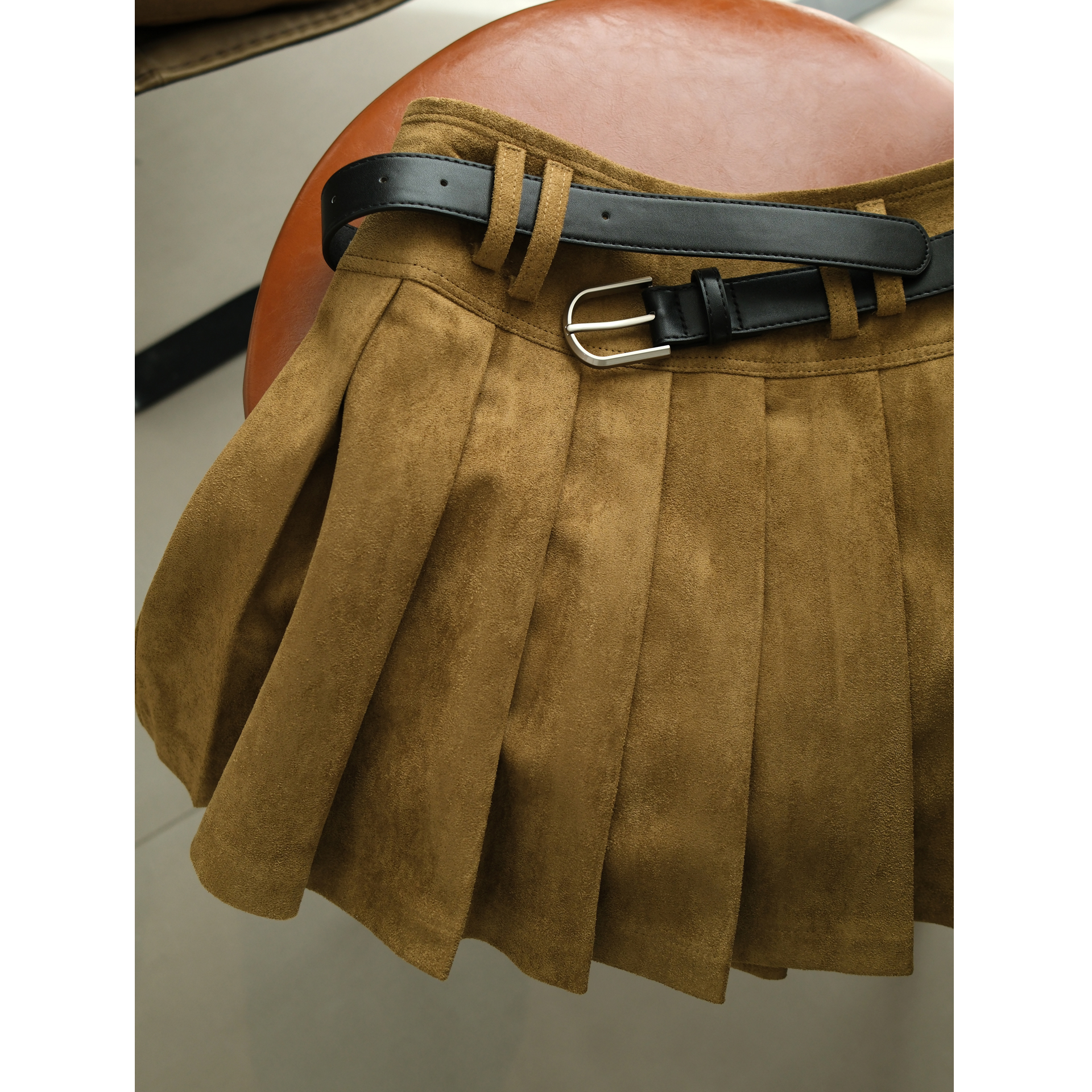 短款高腰显瘦小个子减龄百褶裙 秋冬氛围感穿搭棕色半身裙子a字裙