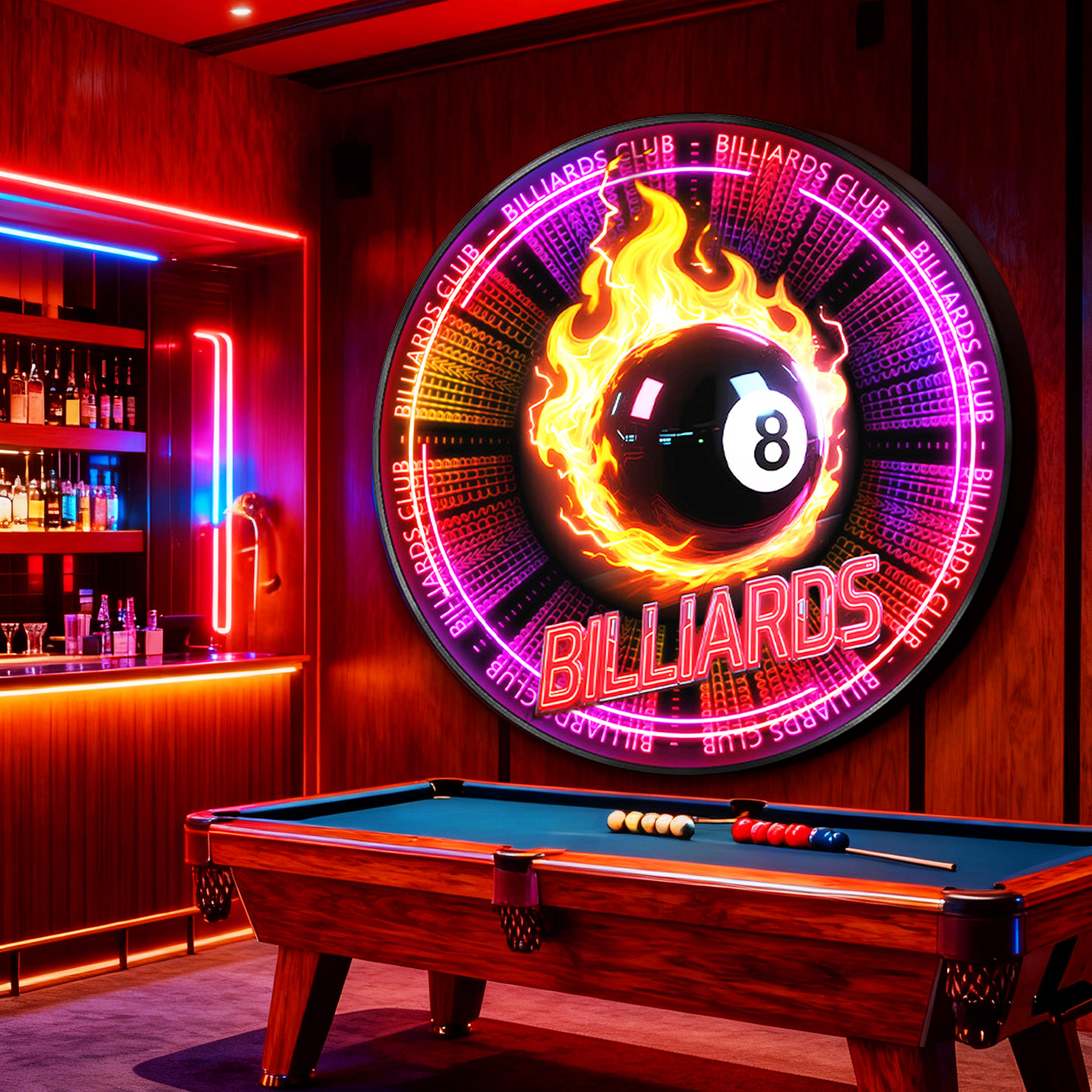 台球厅发光氛围灯画黑8球挂画棋牌室桌球馆俱乐部斯诺克LED装饰画