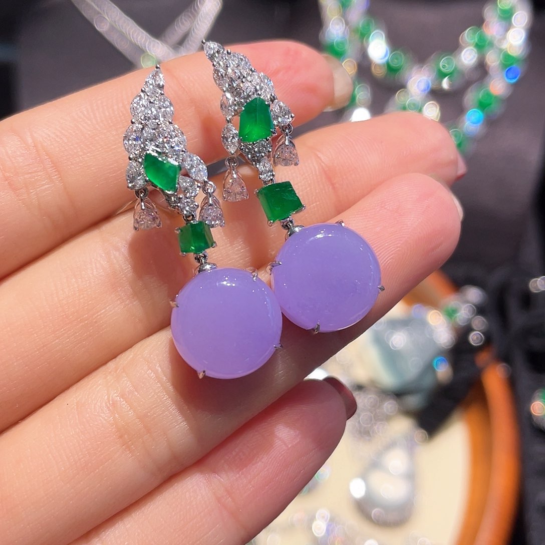 翡翠耳饰18K金镶嵌紫罗兰耳饰