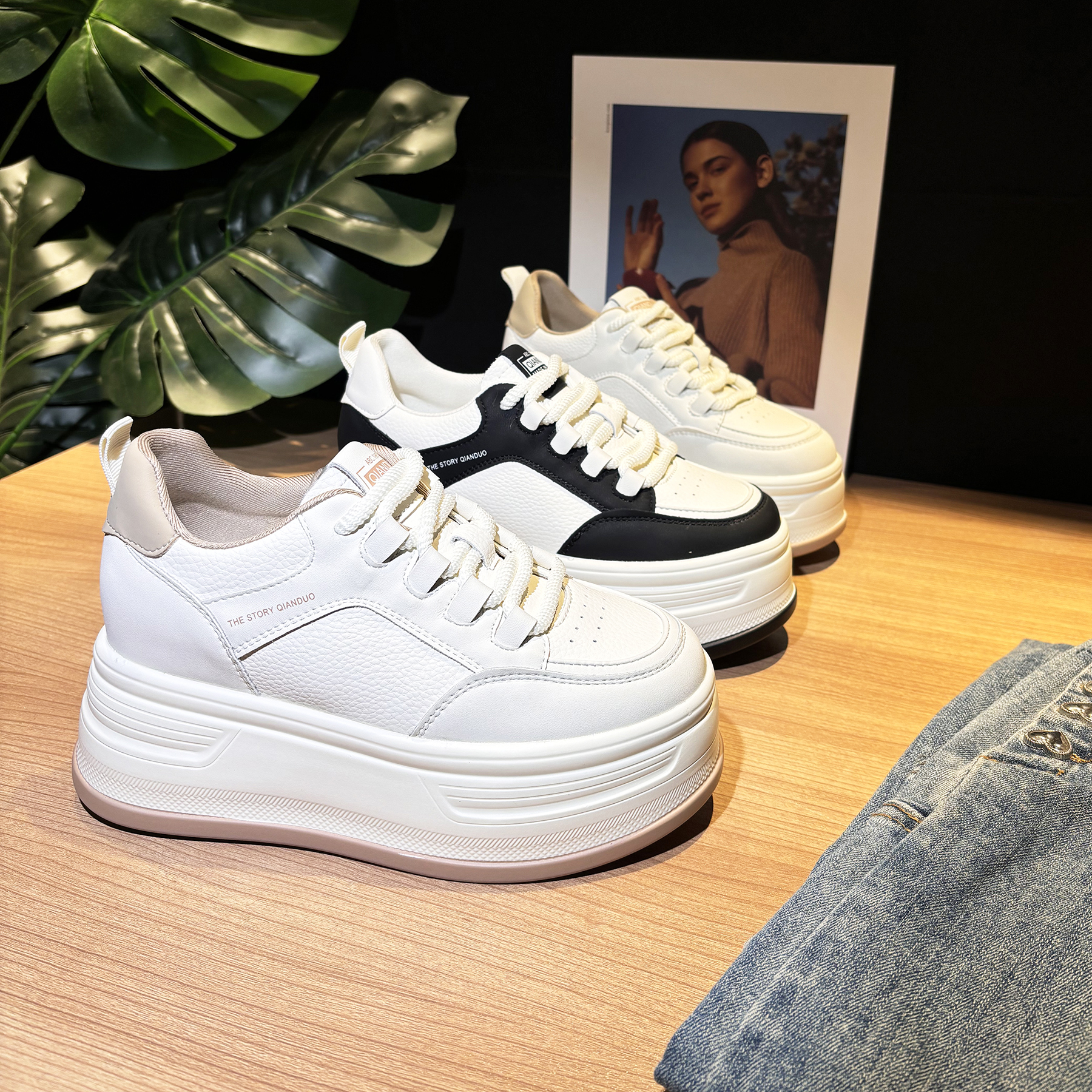 【增高8cm】2024秋季新款百搭不累脚厚底小白鞋女透气运动休闲鞋子