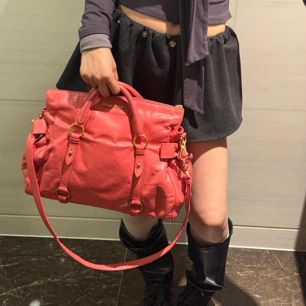 95新 MIU MIU/缪缪 大号机车包桃粉色/95新