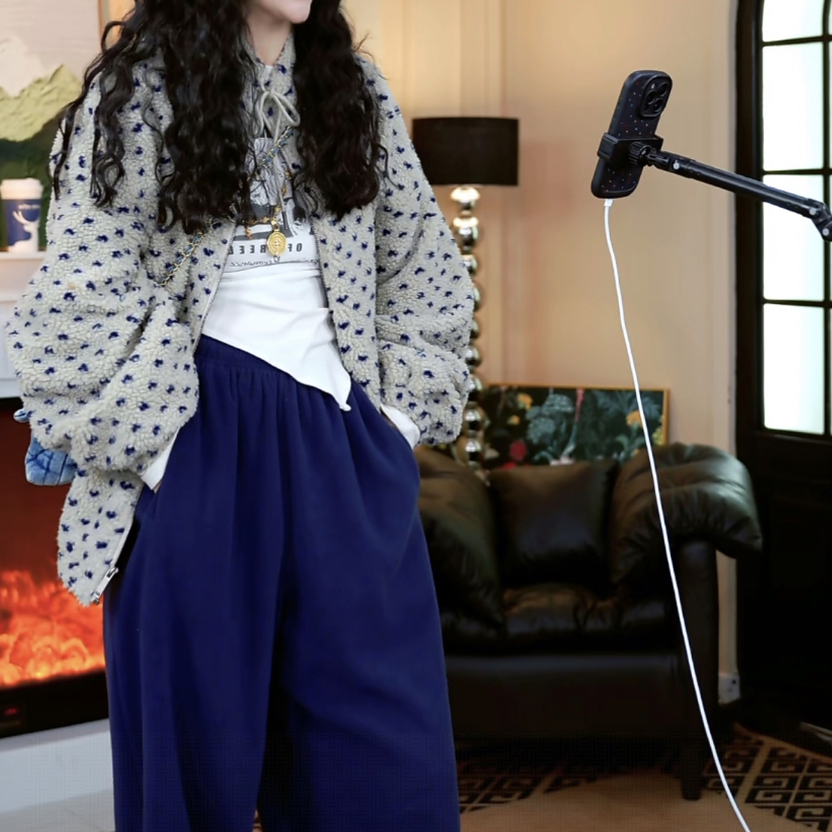 【大萍子家】韩版波点立领加厚保暖摇粒绒短外套3150