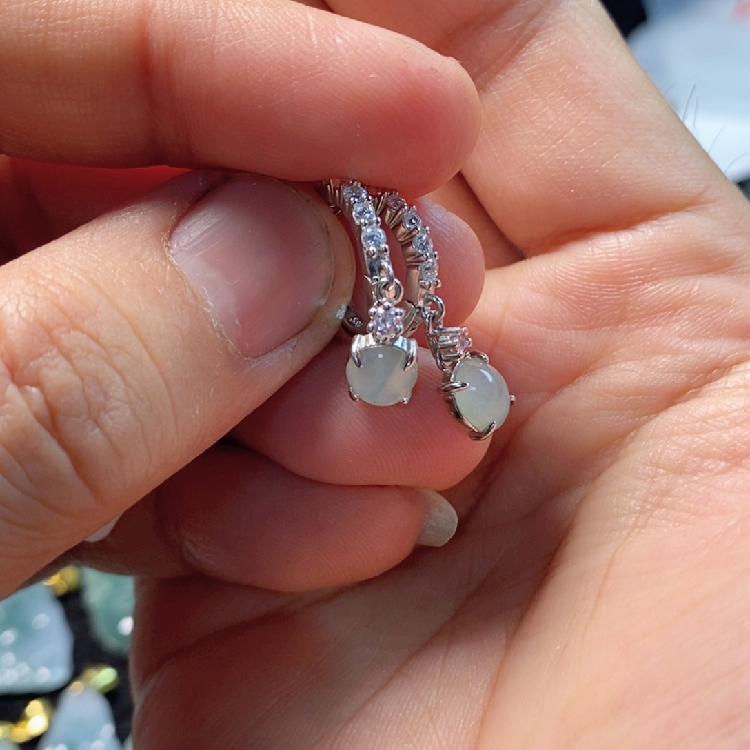 翡翠耳饰银S925镶嵌缅甸翡翠A货耳饰