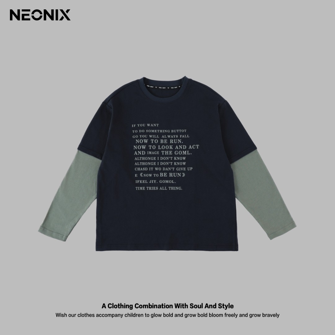 NEONIX秋季新款长袖T恤假两件上衣中大童SY005