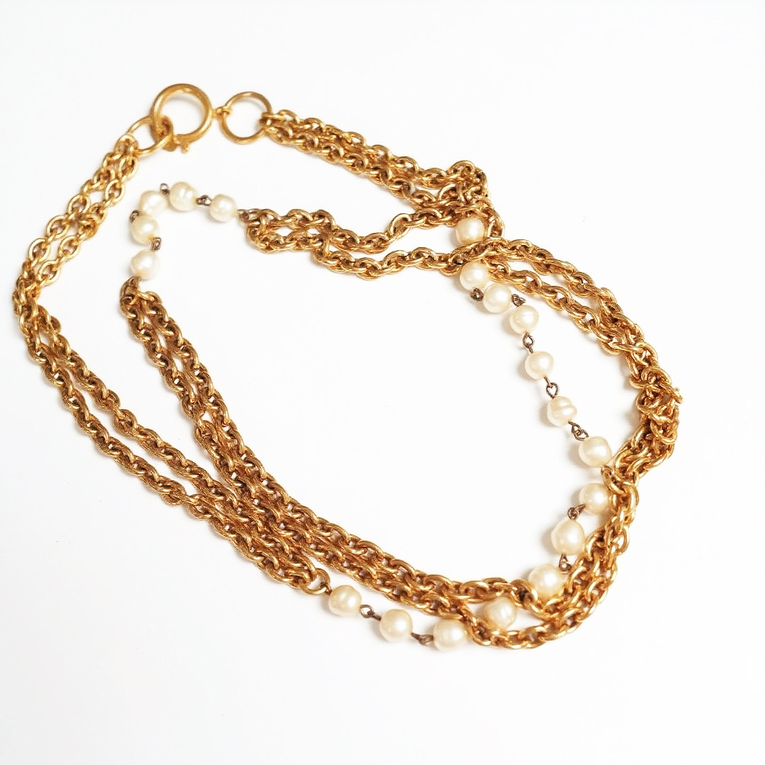 Chanel 中古珍珠金色项链