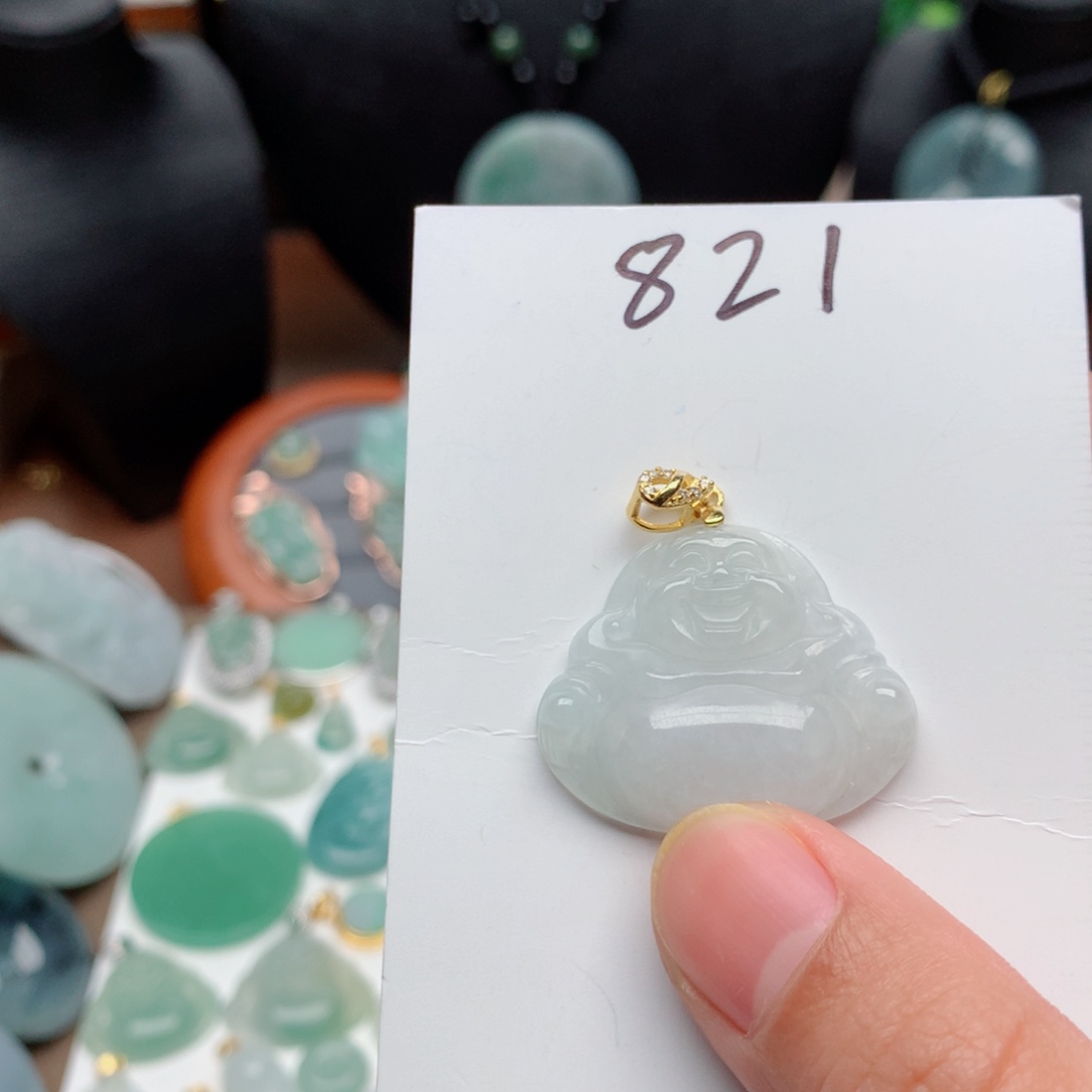 翡翠颈饰银S925镀金镶嵌吊坠