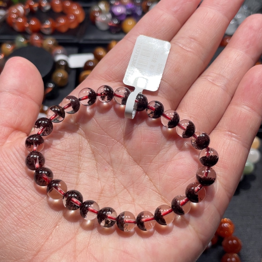 水晶未镶嵌手链红幽灵聚宝盆7mm左右
