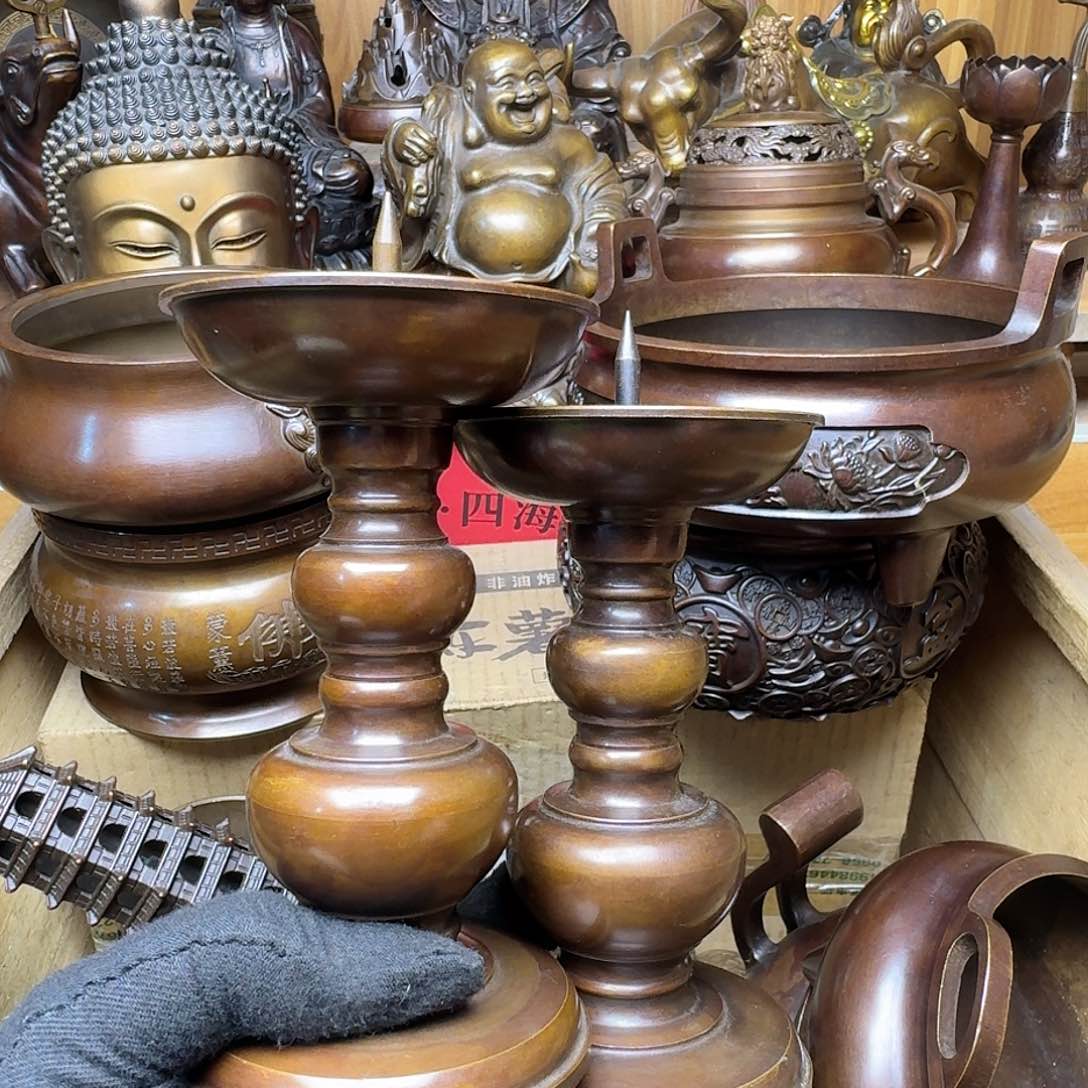 13高烛台纯铜工艺品摆件