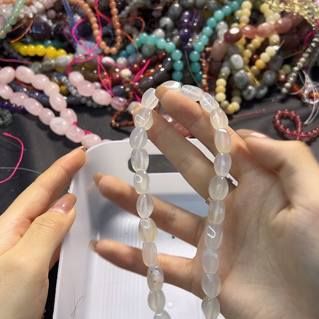 玛瑙/玉髓合金珠宝半成品白玛瑙一条