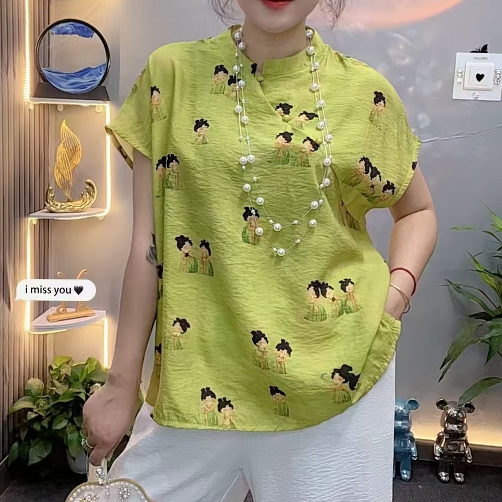 新中式国风复古仕女图上衣女夏季高级感上衣时尚洋气绝