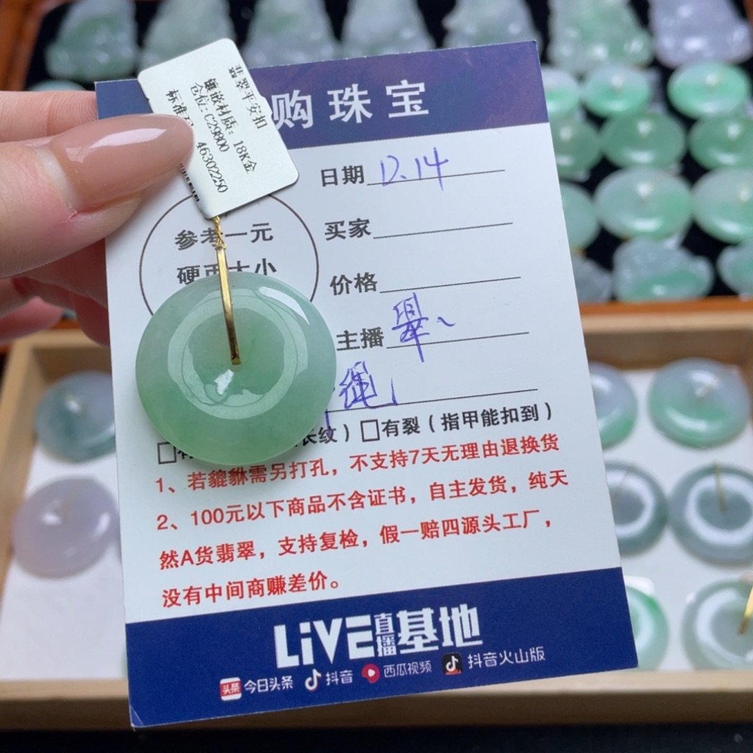 翡翠18K金镶嵌颈饰平安扣