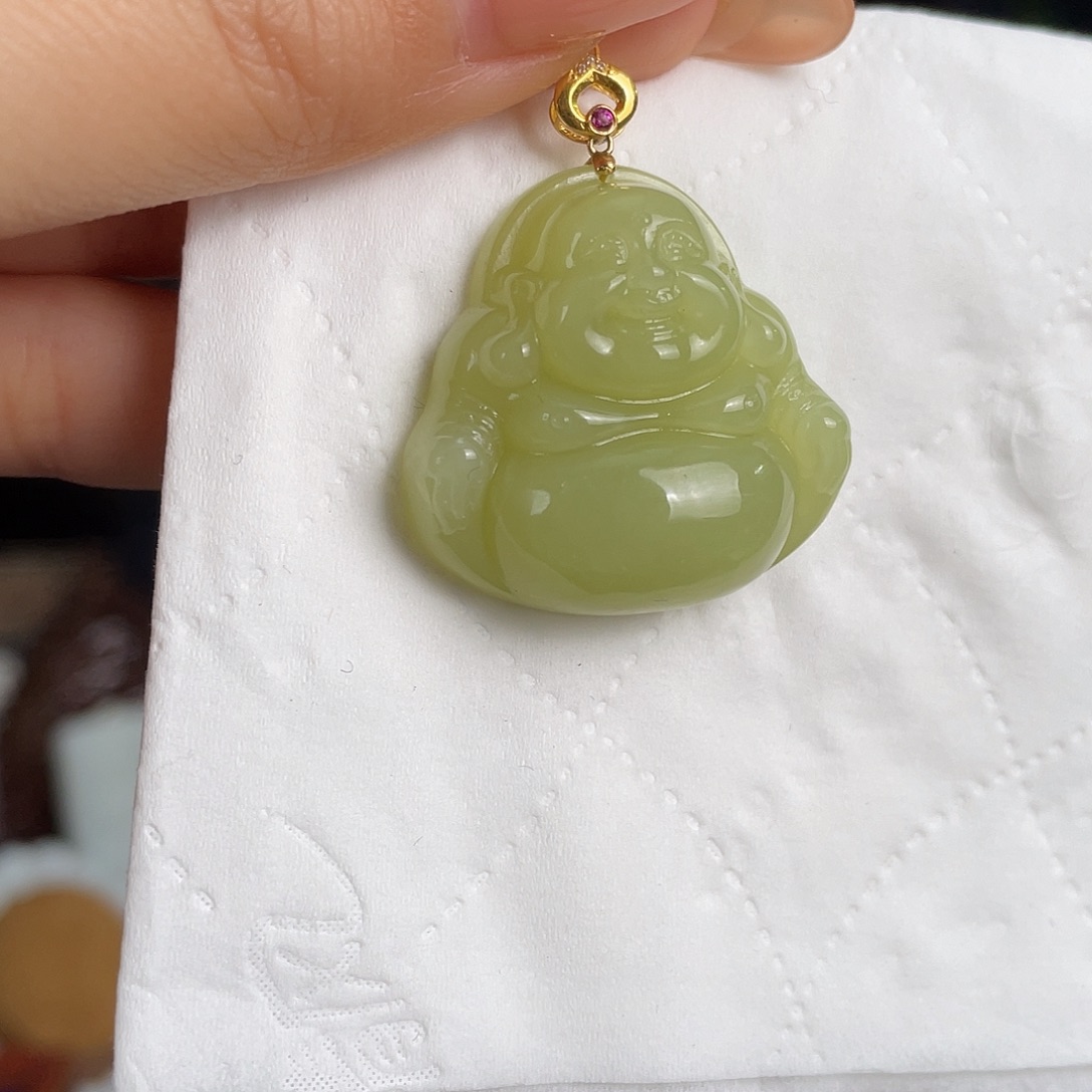 和田玉18K金镶嵌颈饰定制发货