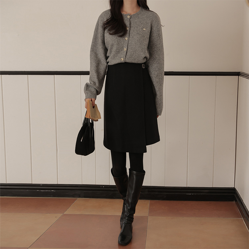 不规则毛呢半身裙女秋冬新款高腰a字伞裙2025新款显瘦后开叉短裙