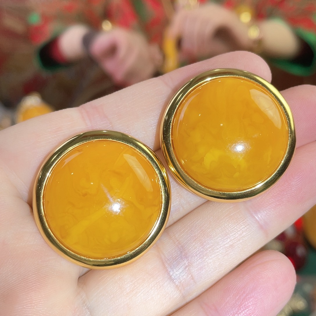 蜜蜡耳钉银S925镀金镶嵌22克