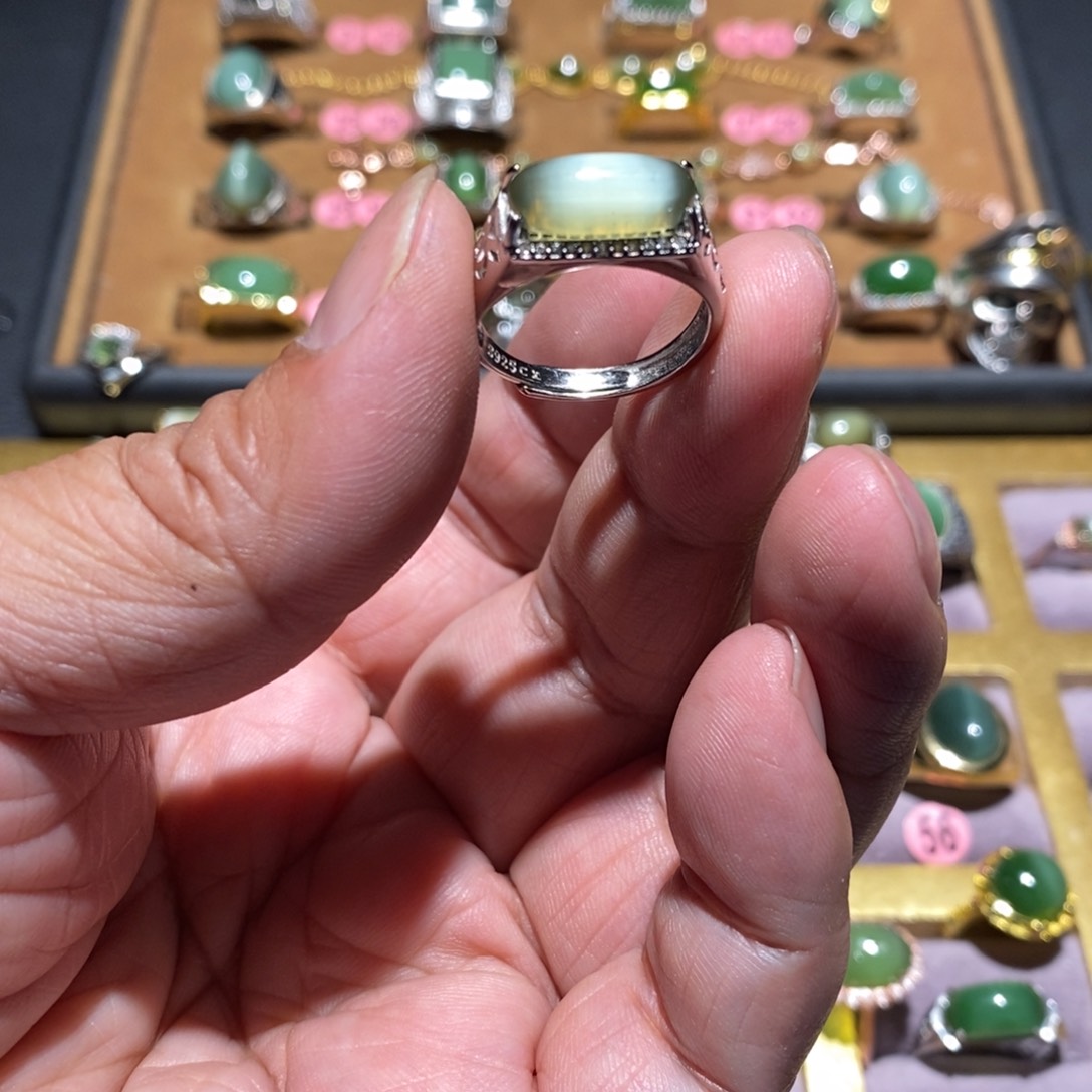 和田玉（碧玉）戒指银S925镶嵌飞**天