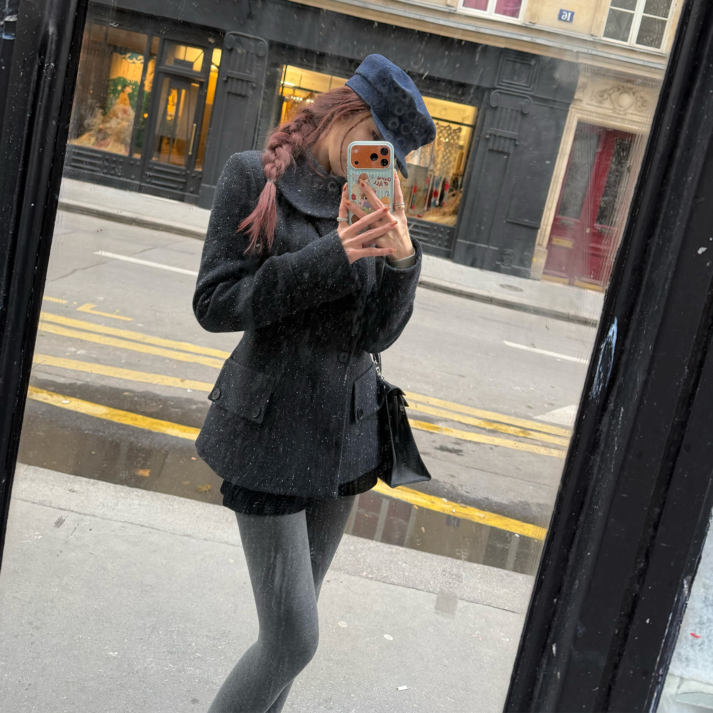 12/9「贝蒂的信笺」羊毛混纺 人字纹四口袋/中古秀款娃娃领呢外套