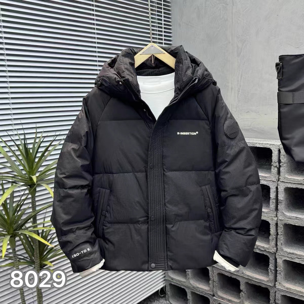 黑色#8029#新款潮牌连帽男冬季保暖工装外套=