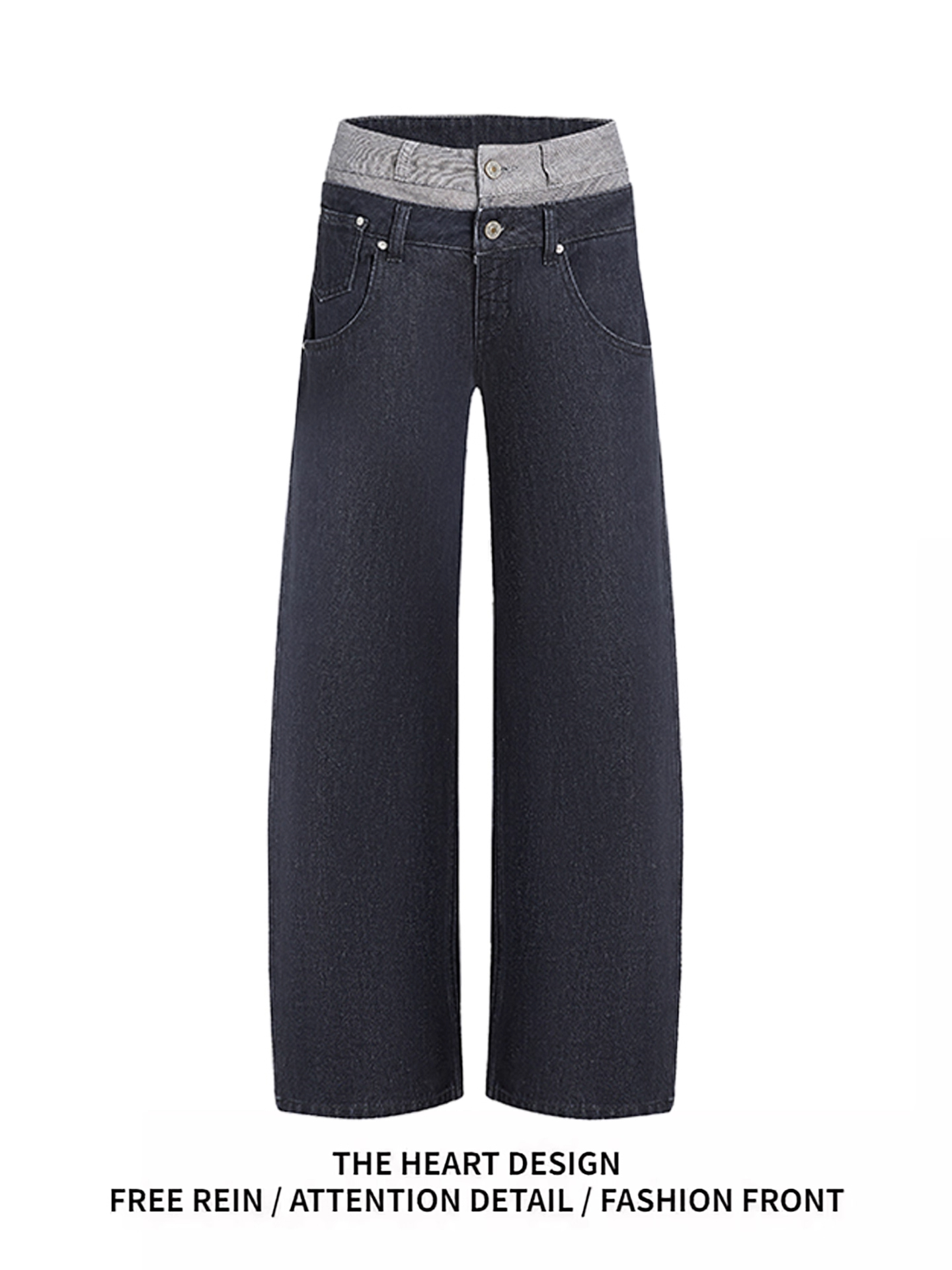 设计感拼接腰头牛仔裤女2025秋季新款高腰显瘦直筒裤百搭休闲裤潮