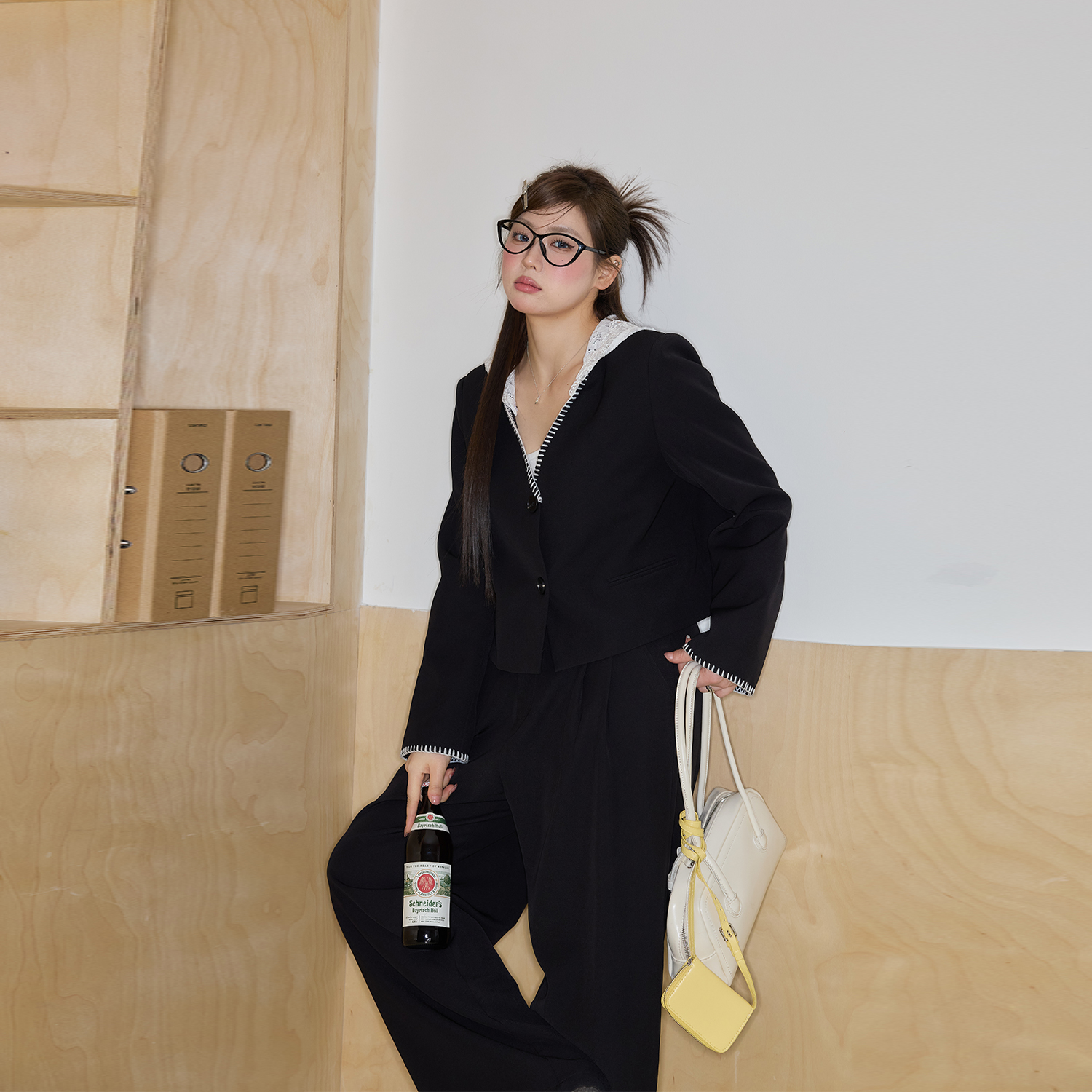 芋泥弹【时尚编辑】大码女装微胖妹妹通勤韩版连帽外套搭阔腿裤套装