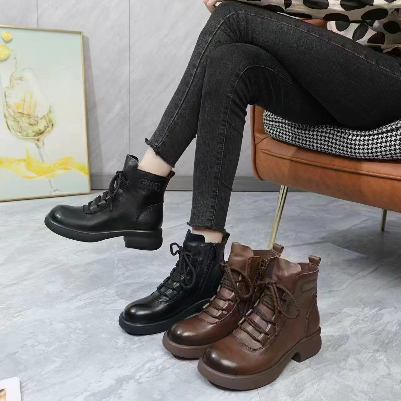 【张明珠专属】圆头马丁靴复古时尚擦色保暖休闲M6131