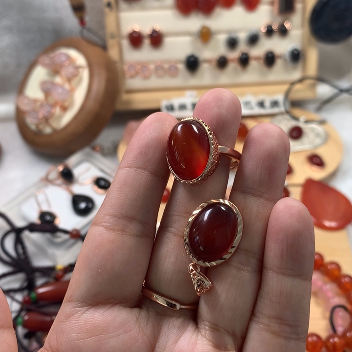 玛瑙/玉髓合金吊坠戒指