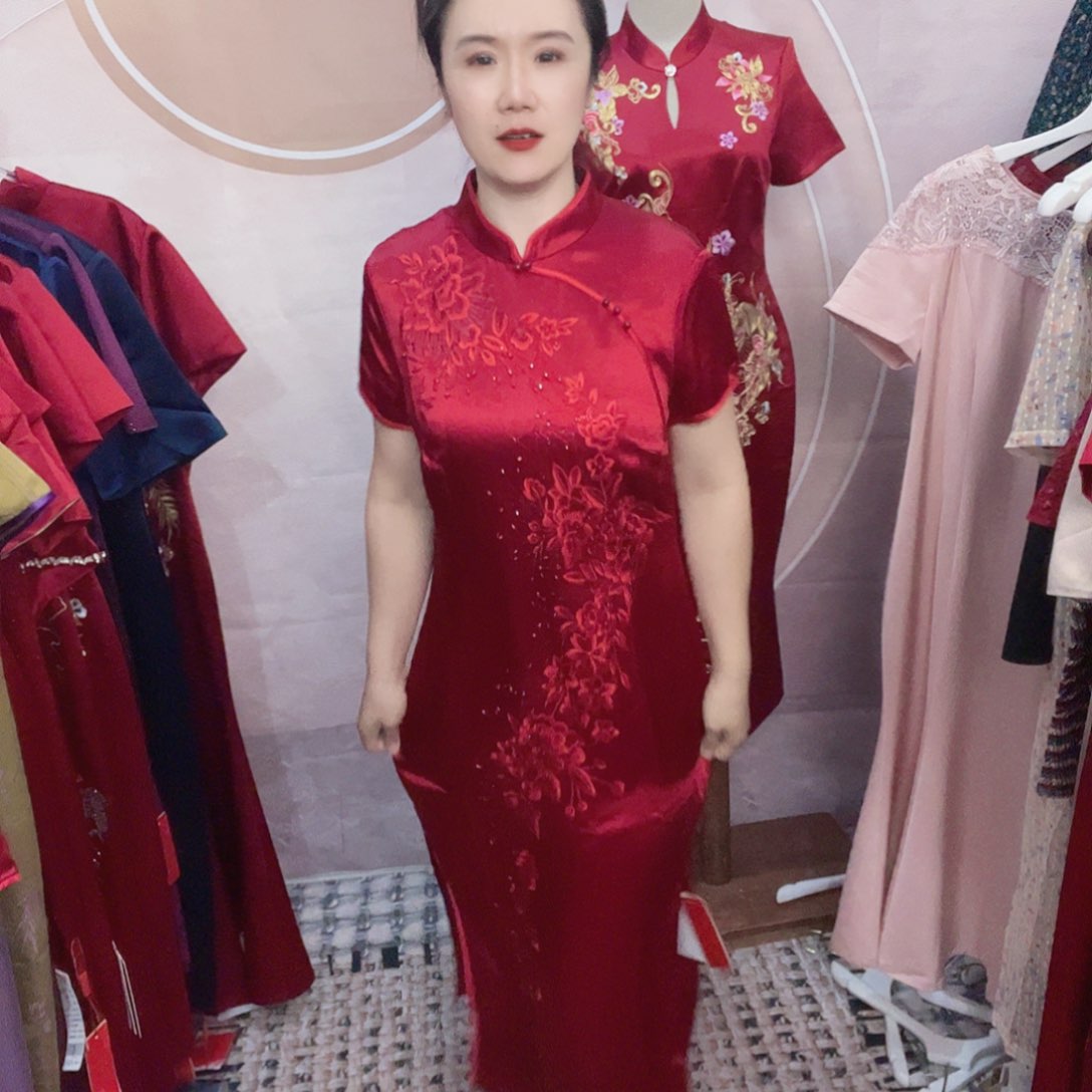 醋酸旗袍礼服连衣裙5xl码