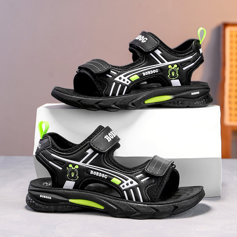 巴布豆2025夏季儿童露趾凉鞋时尚舒适休闲鞋子轻便软底男童沙滩鞋