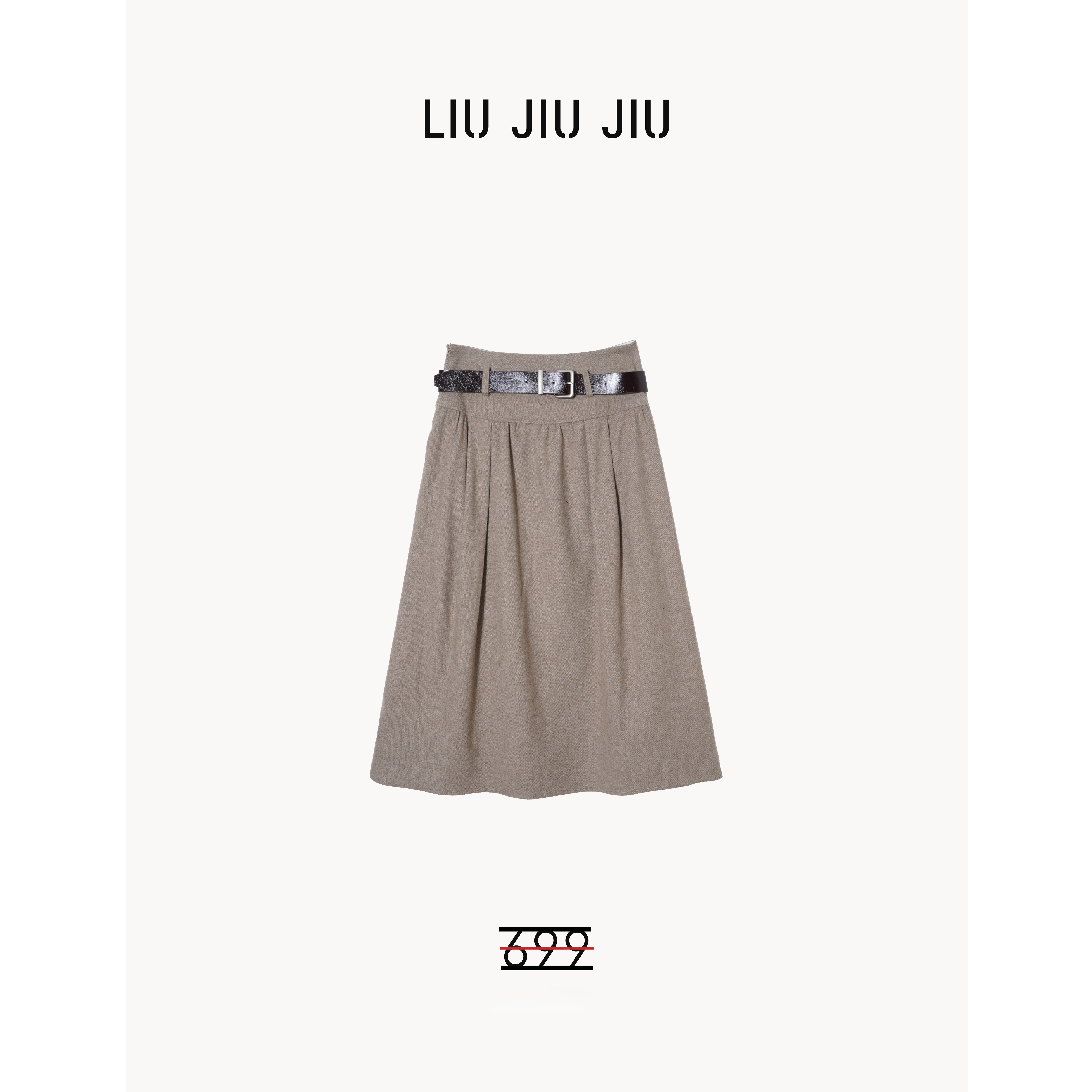 LIUJIUJIU 韩版进口极简小众设计款高腰抽褶A字中长半身裙BQ5403L