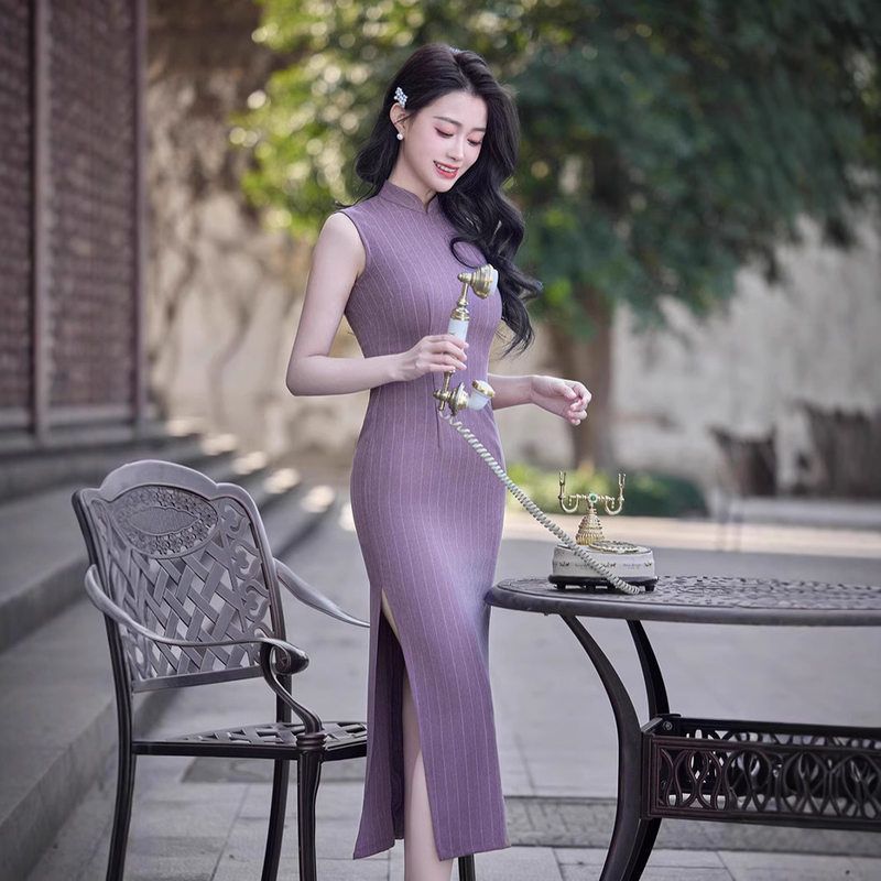 春夏新款天丝麻气质温婉温柔中式复古文艺时尚改良无袖旗袍连衣