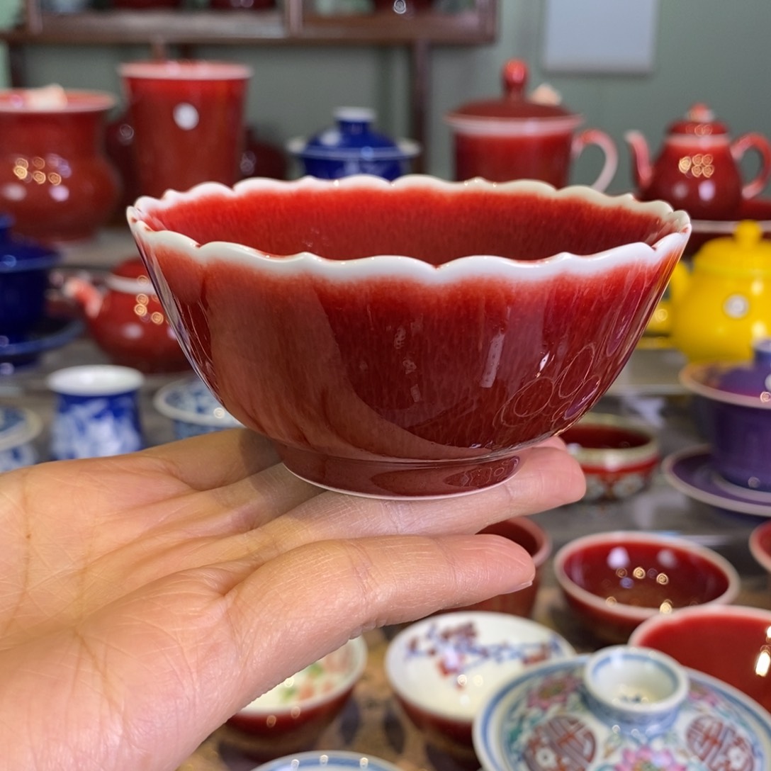 清欢雅玩原矿郎红花口杯