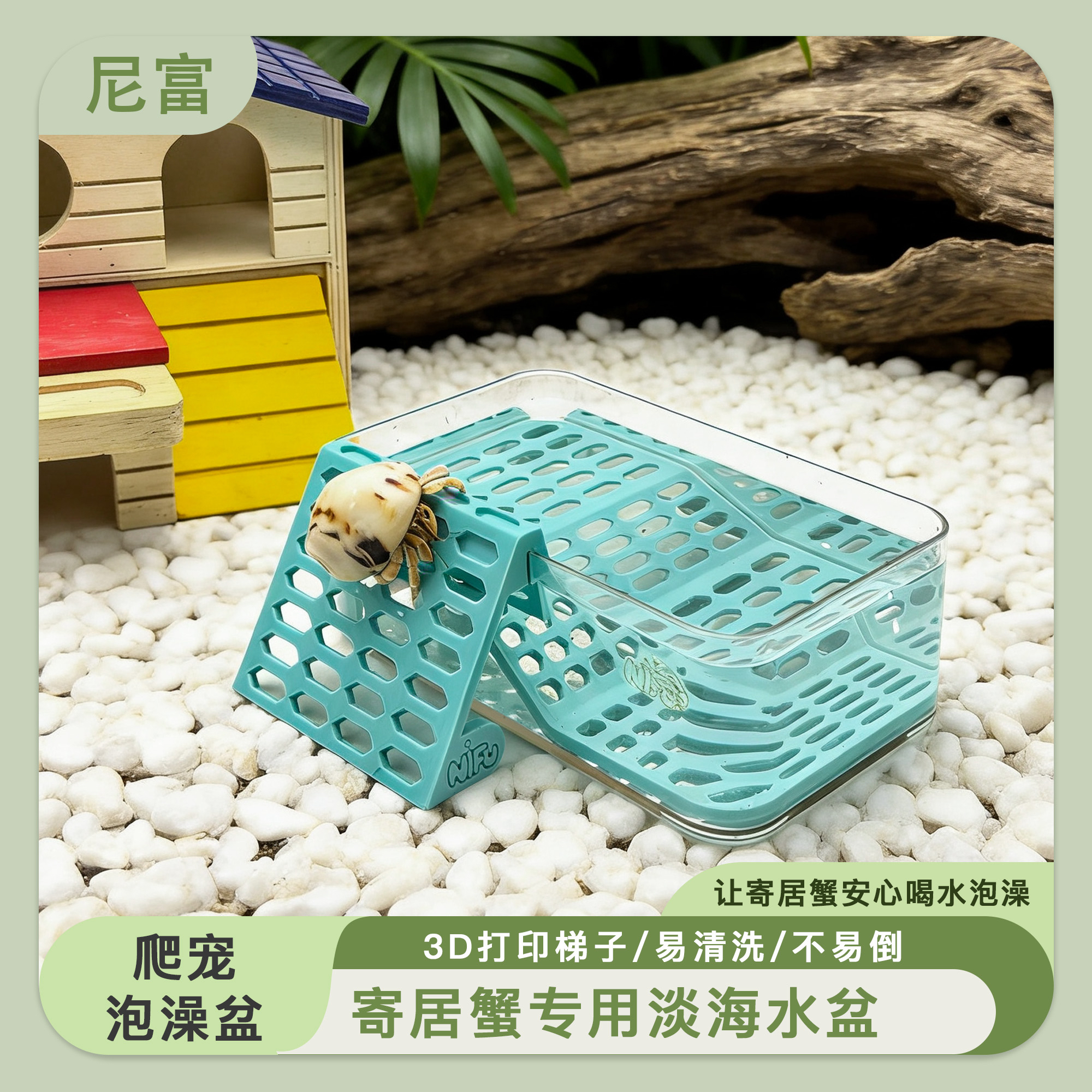 尼富寄居蟹泡澡盆海水盆淡水盆透明亚克力易清洗防溺水3D打印爬梯