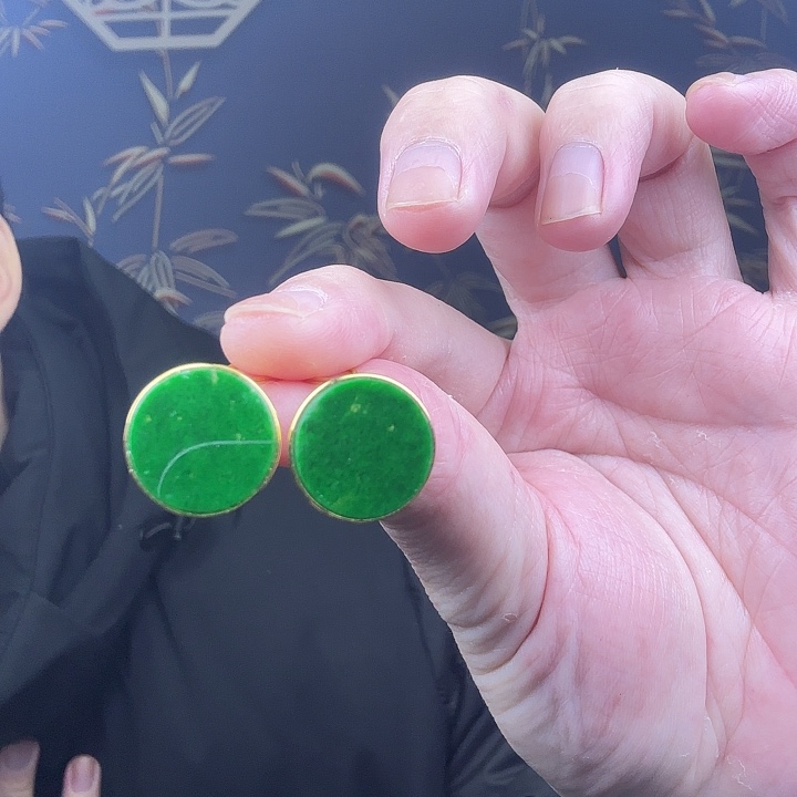 翡翠耳饰银S925镶嵌特价带白 微瑕