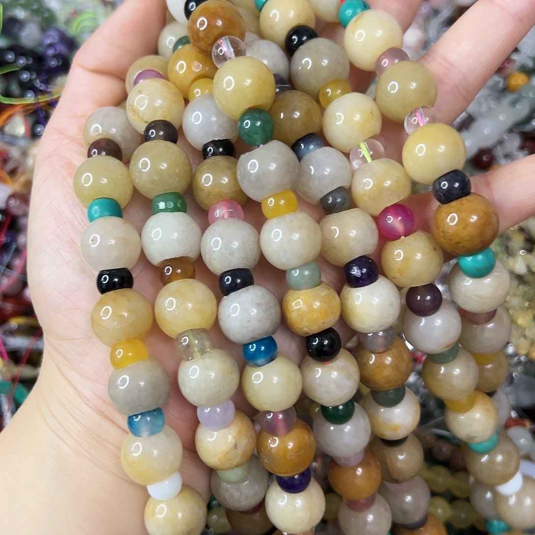 玛瑙/玉髓合金珠宝半成品，卡14黄玉车轮多宝一条