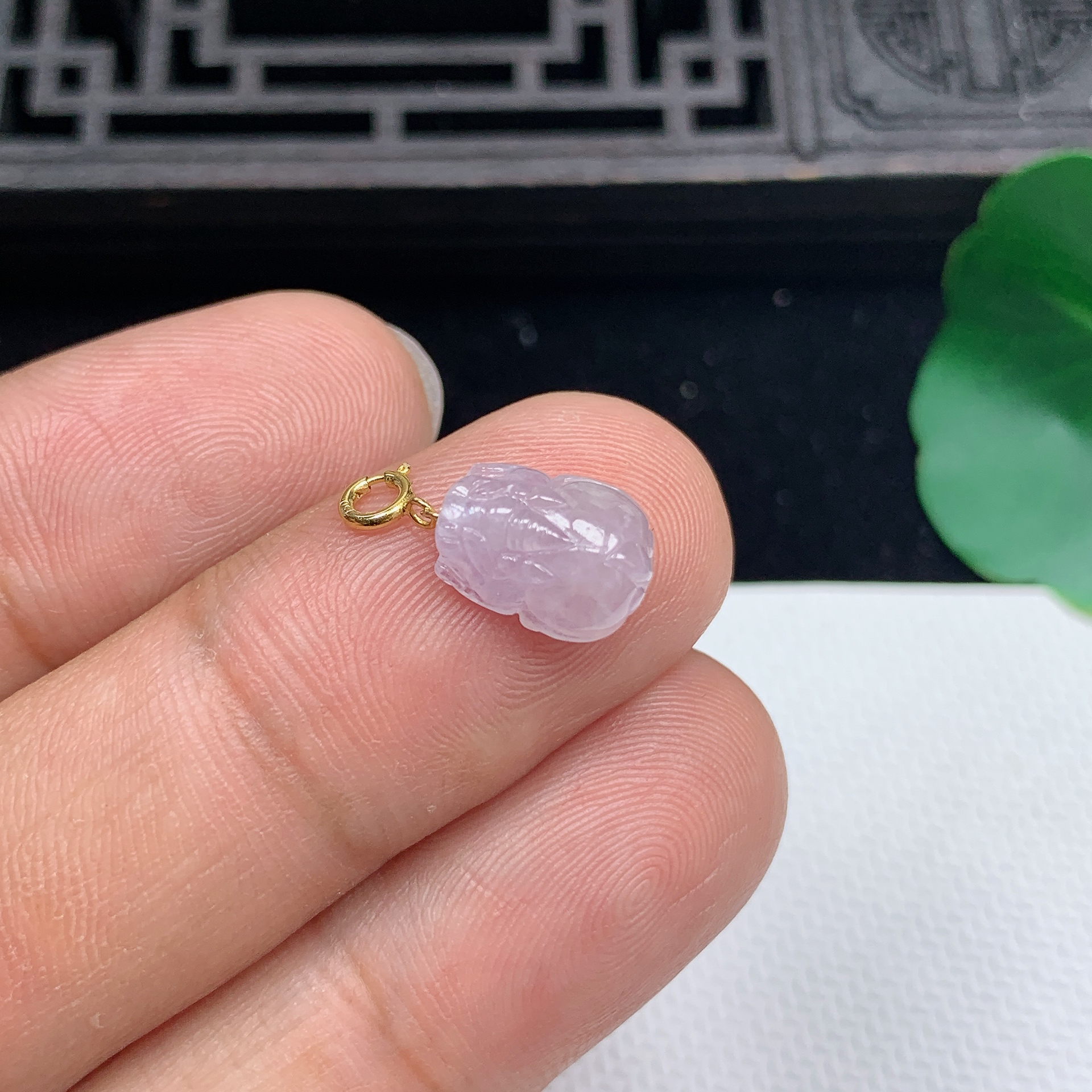 缅甸天然翡翠A货18K金扣精美紫罗兰小貔貅吊坠尺寸10.8*8*4.7mm