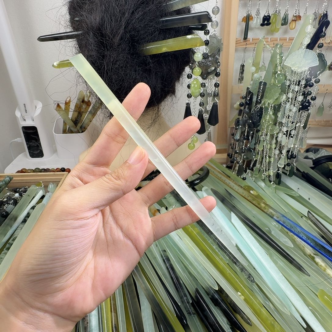未镶嵌蛇纹石玉发饰长度18.5