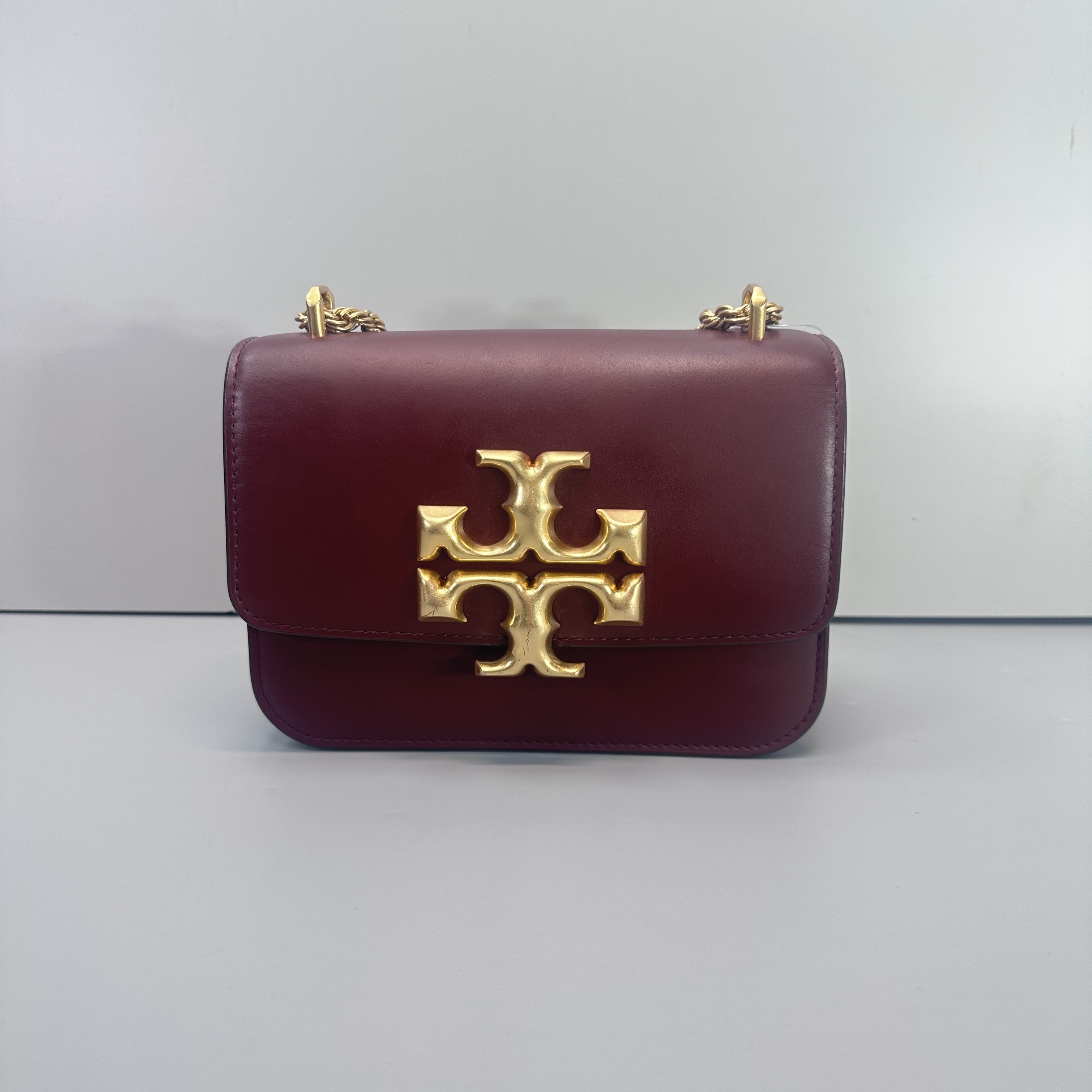 95新 TORY BURCH/汤丽柏琦 酒红色金砖链条包19X14X6cmL122409