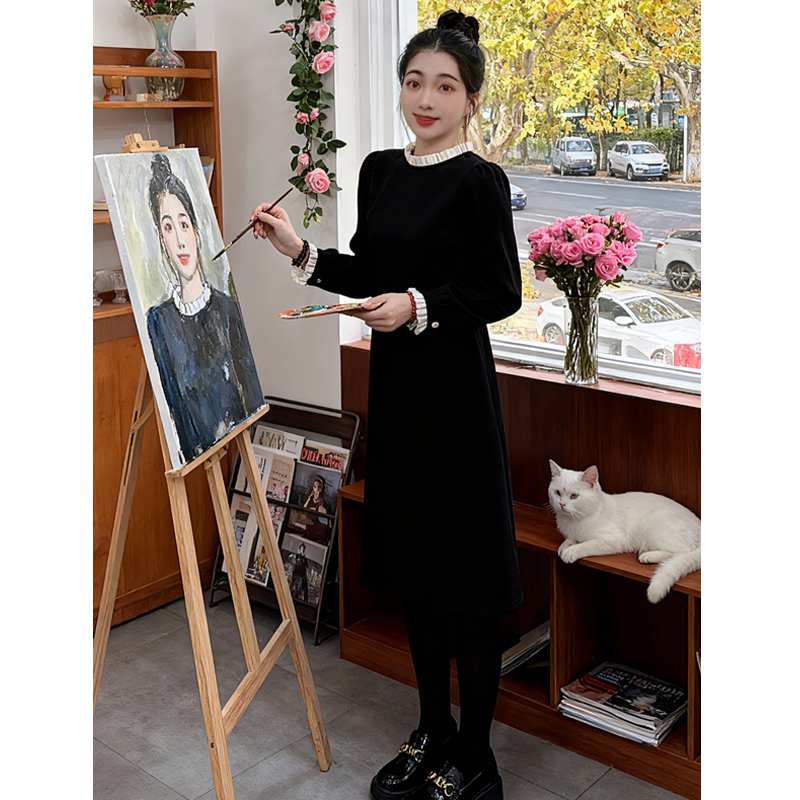 【墨墨家】2025韩版时尚百搭连衣裙简约气质休闲加绒加厚裙子8633