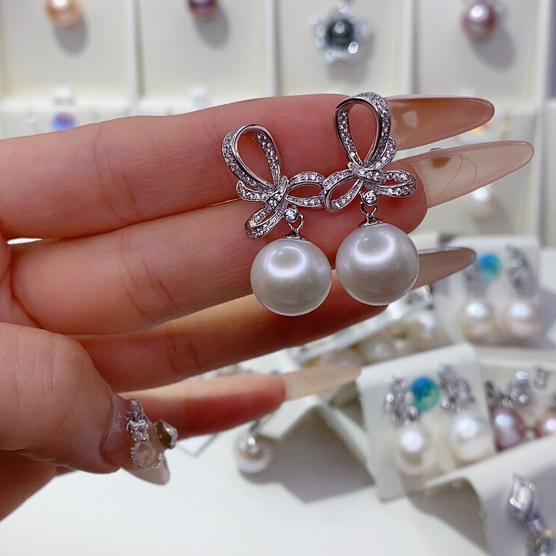 夭***灵银S925镶嵌淡水珍珠耳饰12➕