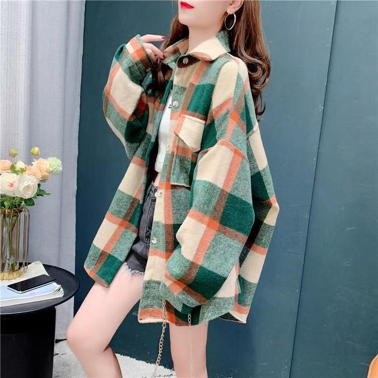 Q25 10511 格子衬衫女新款设计感打底衬衣外套