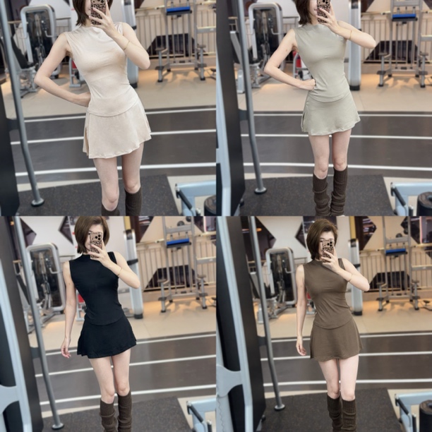 兰精莱赛尔瑜伽套装女两件套无袖运动背心普拉提网球训练健身套装