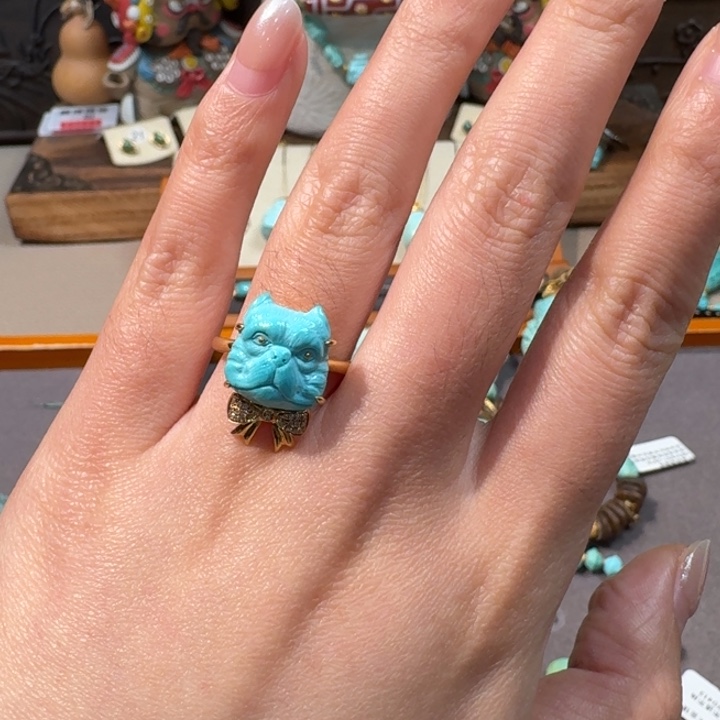 绿松石18K金镶嵌戒指法斗