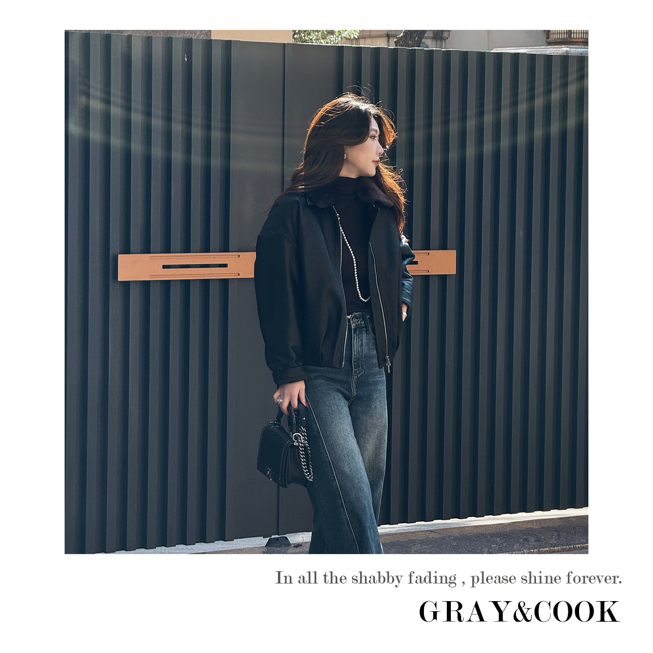 GRAY&COOK【圣地亚哥】毛领荔枝纹皮衣外套骆驼绒设计女装GC123017