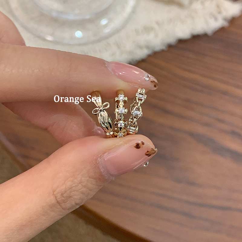 纯铜耳饰 Orange Sea千金感miu系蝴蝶结直针耳圈耳饰E287