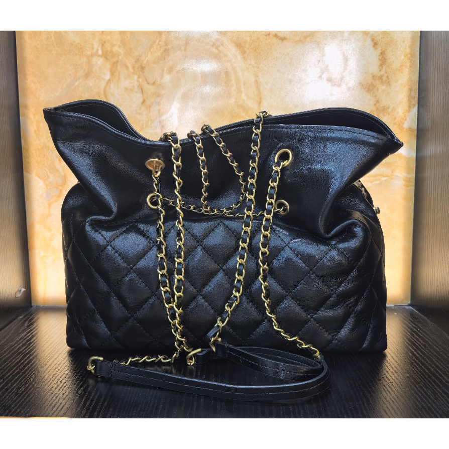 薇薇手工真皮包-黑色-长29x高24-收紧抽绳托特A283