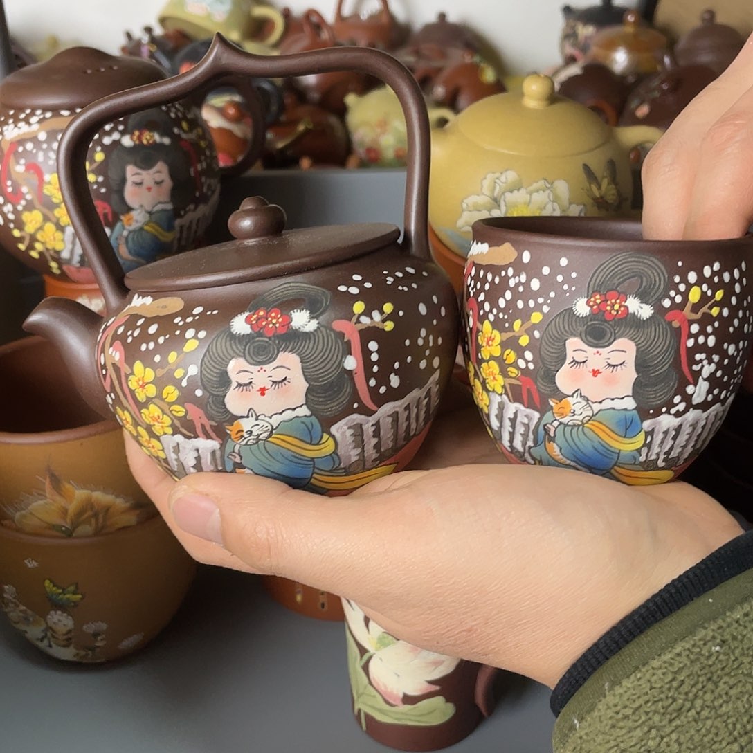 巧****红泥茶杯紫砂一套