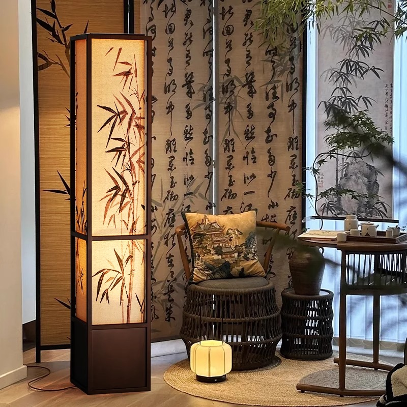 宋式美学竹叶立式实木落地灯中国风禅意简雅客厅茶室沙发旁氛围灯