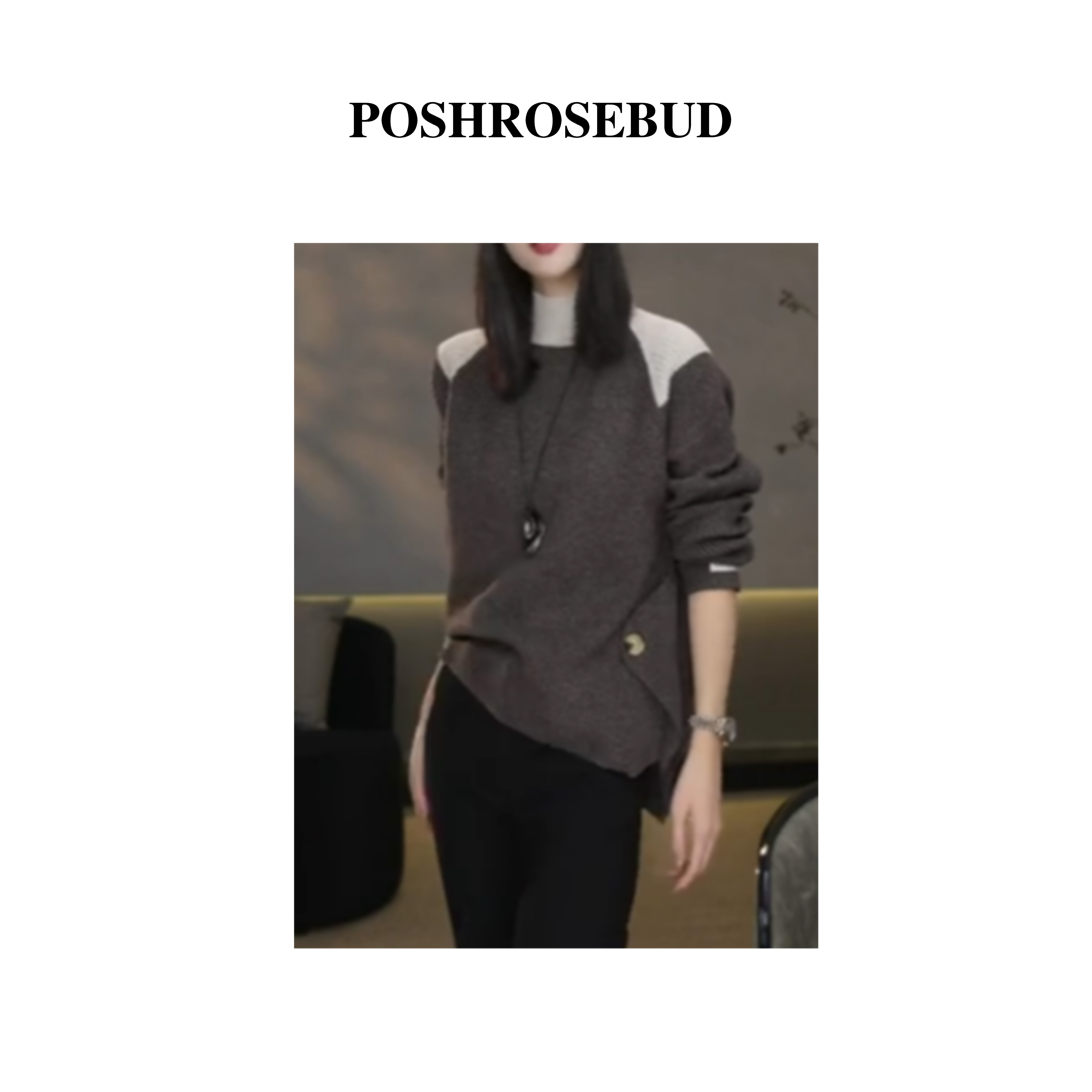 【POSHROSEBUD】5069慵懒风内搭打底衫上衣秋冬款长袖针织毛衣